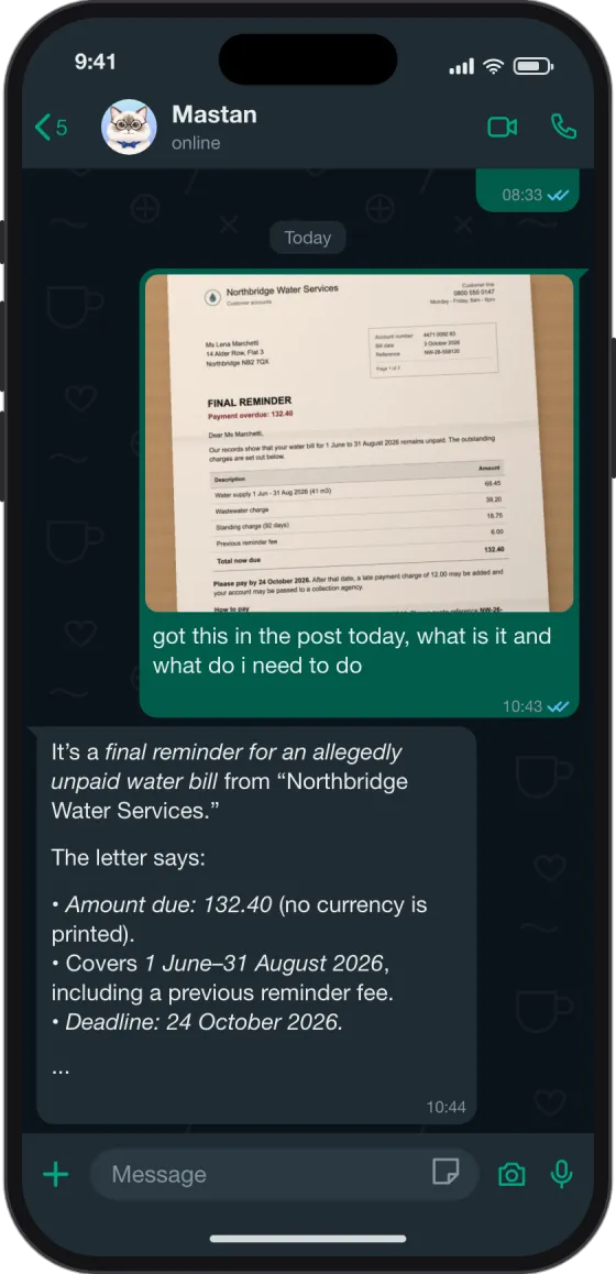 WhatsApp chat: Understand a letter or bill
