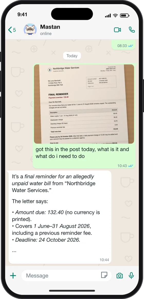 WhatsApp chat: Understand a letter or bill