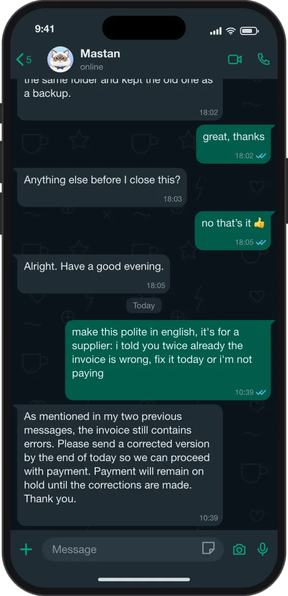 WhatsApp chat: Rewrite a message so it sounds polite