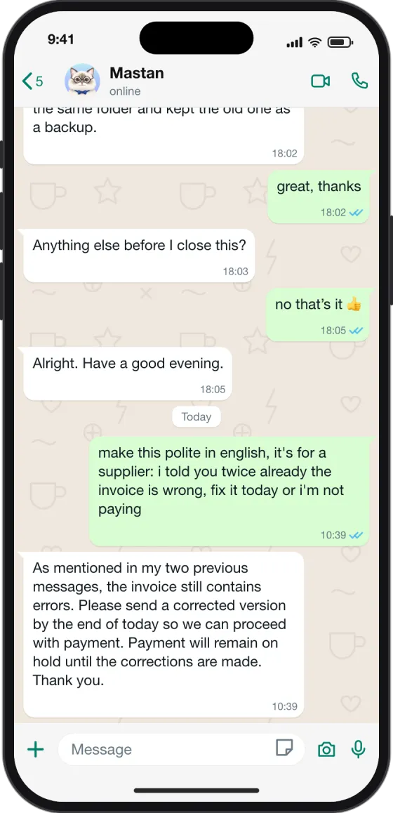 WhatsApp chat: Rewrite a message so it sounds polite