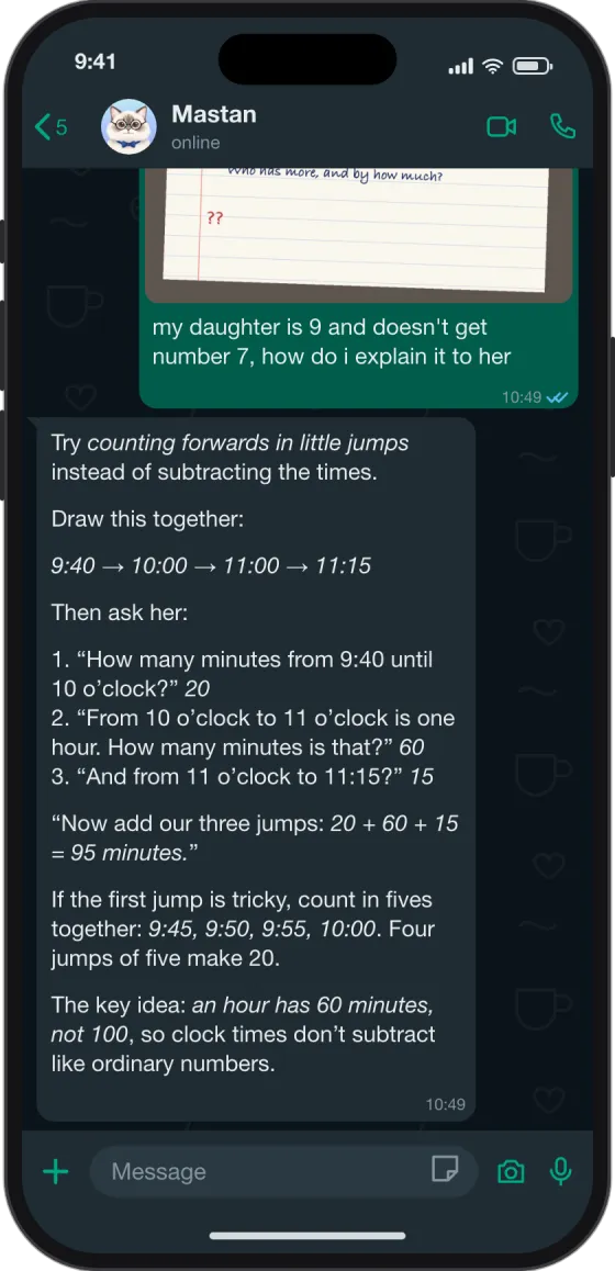 WhatsApp chat: Explain homework to your child