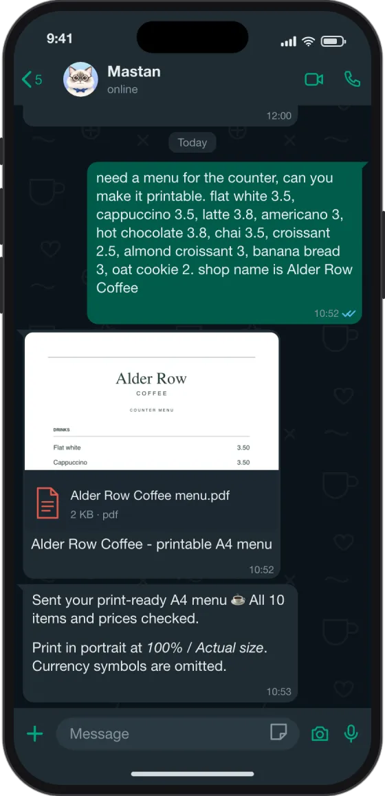 WhatsApp chat: Make a menu for your shop