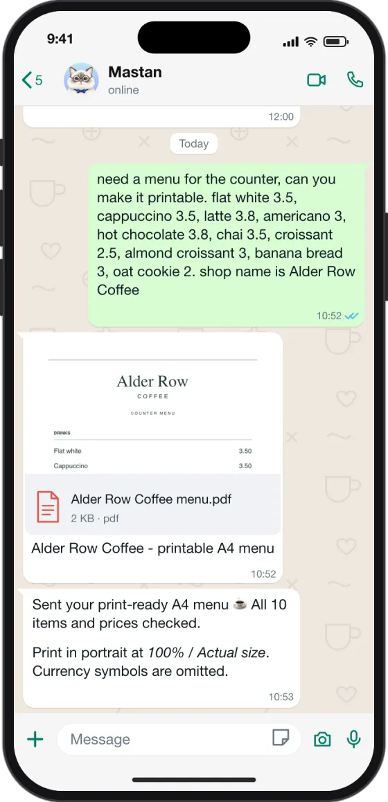 WhatsApp chat: Make a menu for your shop