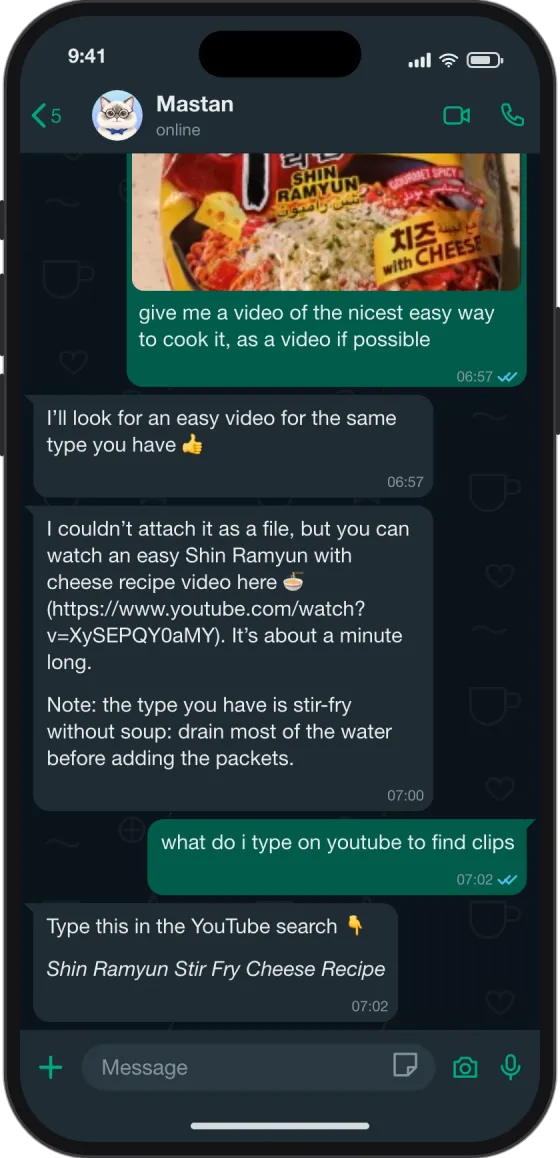 WhatsApp chat: Cook from a packet in another language