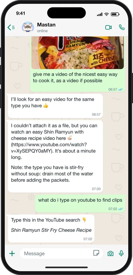 WhatsApp chat: Cook from a packet in another language