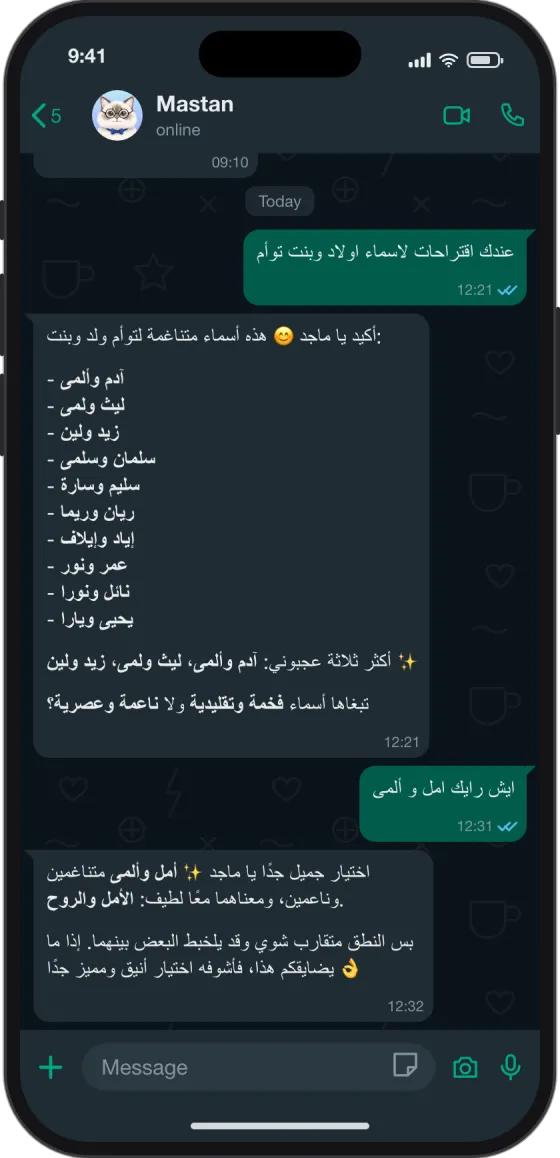 محادثة واتساب: أسماء لتوأم