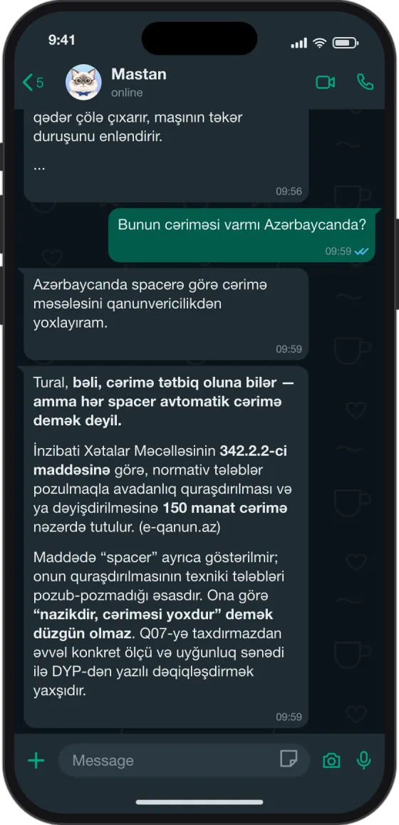 WhatsApp söhbəti: Spacer-ə görə cərimə var?