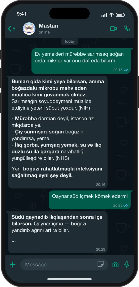 WhatsApp söhbəti: Sarımsaq boğazdakı mikrobu öldürür?