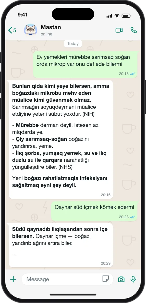 WhatsApp söhbəti: Sarımsaq boğazdakı mikrobu öldürür?