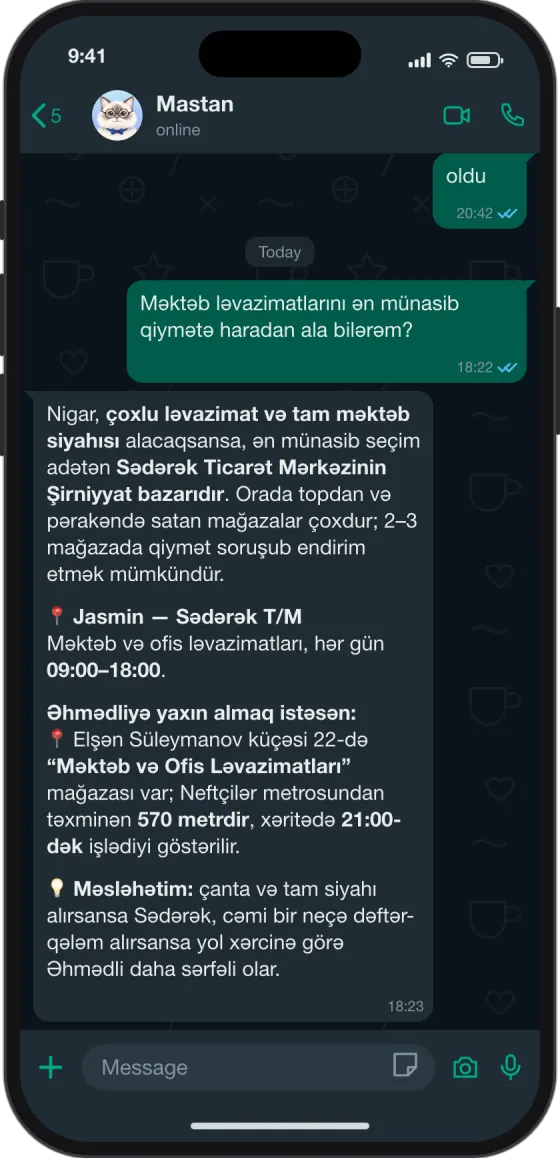 WhatsApp söhbəti: Məktəb ləvazimatını ucuz haradan alım?
