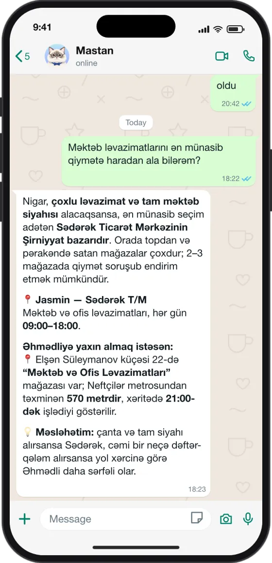 WhatsApp söhbəti: Məktəb ləvazimatını ucuz haradan alım?